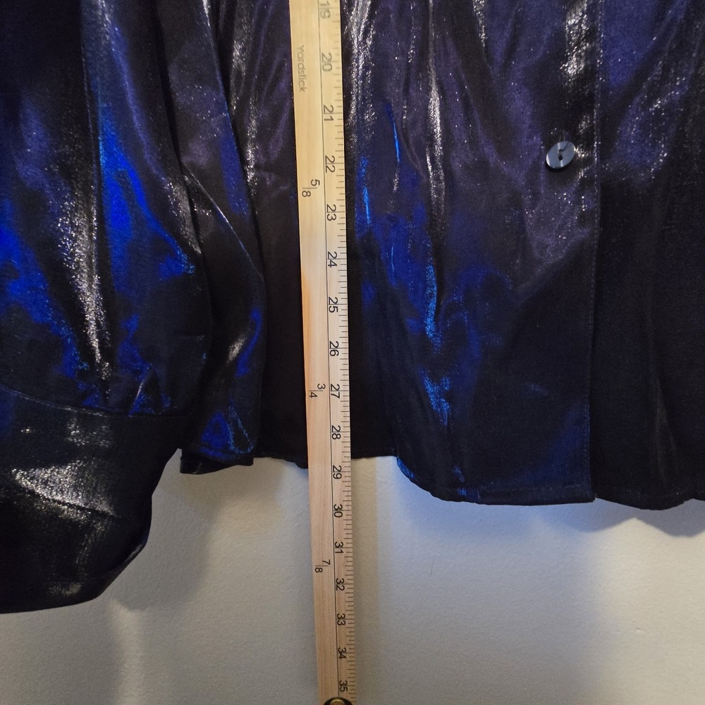 Vintage 90s NEW Christie Jill Shiny Blouse Women's Plus 26W Blue French Cuff NWT - Picture 8 of 9
